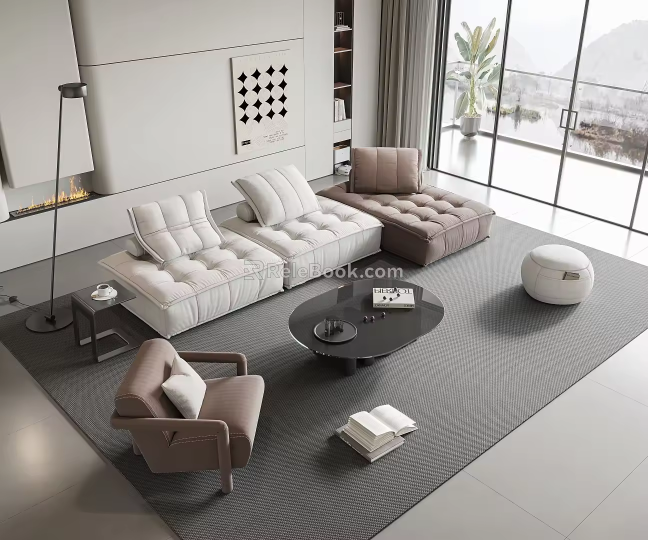 Modern sofa coffee table combination 3d model