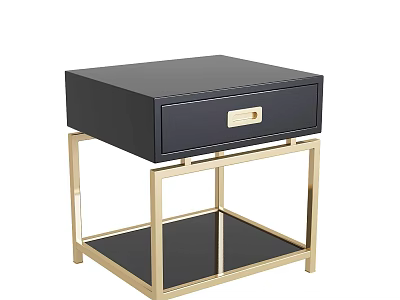 Modern Black Bedside Table With Drawer Gold Handle And Metal Frame Design 3d model