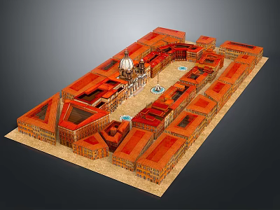 Cartoon Style City Model Design With Red Roofs Central Dome And Plaza Layout 3d model