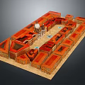 Cartoon Style City Model Design With Red Roofs Central Dome And Plaza Layout