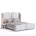 Double Bed With Tufted Upholstered Headboard Decorative Pillows And Gray Quilted Bedspread 3d model
