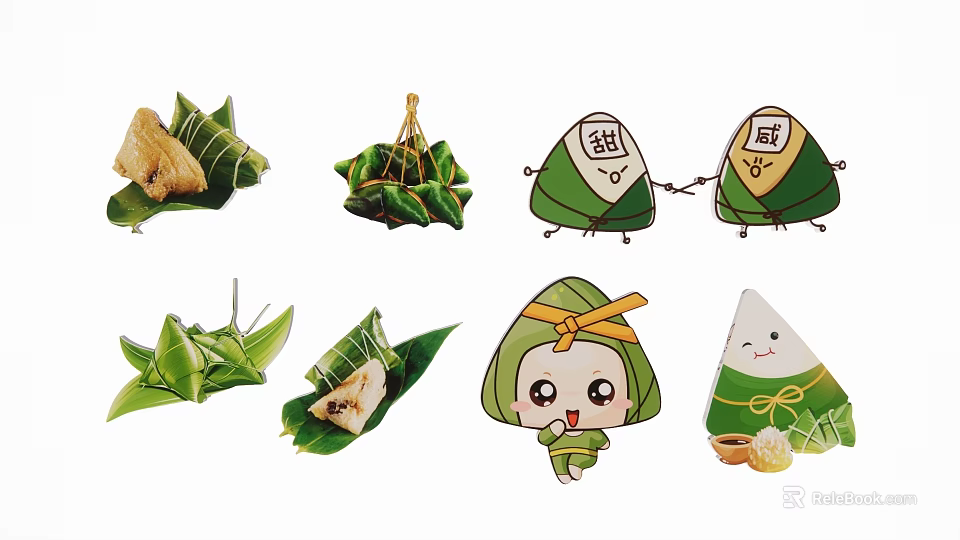 Zongzi Themed Pendant with Cartoon Design Sweet Salty Characters Bamboo Leaf Decoration 3d model 
