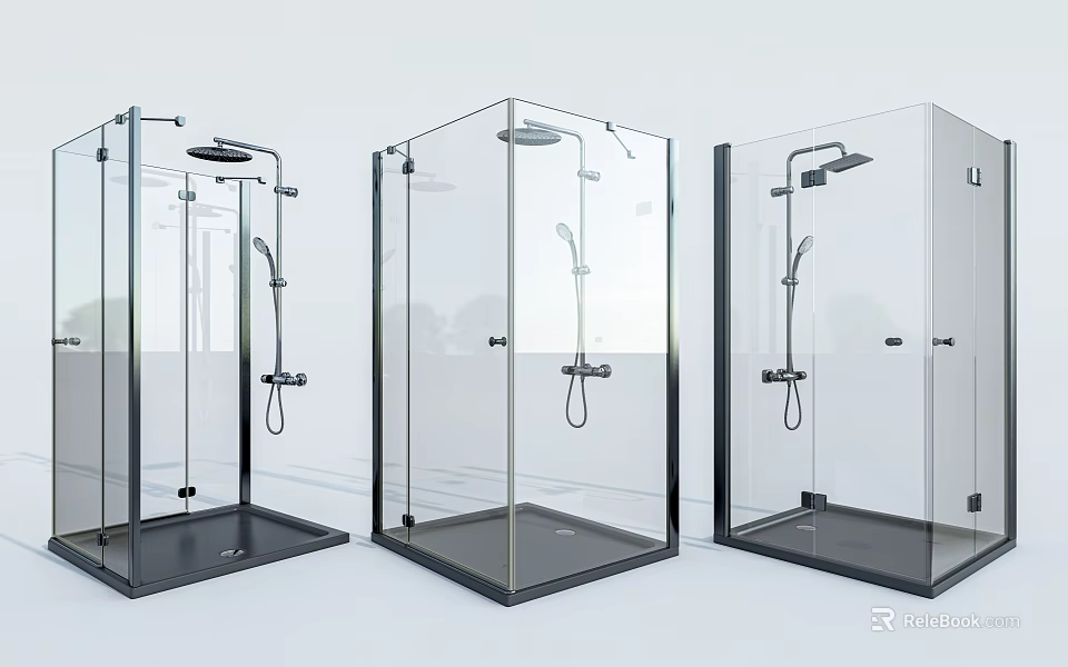 Modern Shower Head Fixtures In Transparent Glass Shower Enclosures With Multiple Styles 3d model 