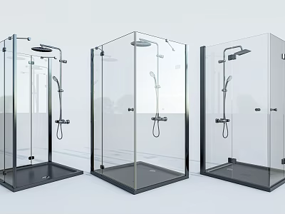 Modern Shower Head Fixtures In Transparent Glass Shower Enclosures With Multiple Styles 3d model