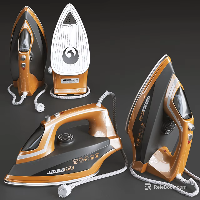 Multiple Modern Orange And White Steam Irons With Efficient Steam Function For Household Appliances 3d model 