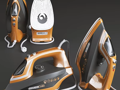 Multiple Modern Orange And White Steam Irons With Efficient Steam Function For Household Appliances 3d model