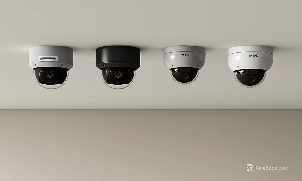 Projection Monitoring System With Multiple Dome Security Cameras Mounted On Ceiling 3d model 