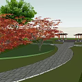 Garden Landscape Design With Various Trees Colorful Flower Beds And Winding Pathways