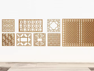 New Chinese Style Hollowed Window Grillwork Window Pane Wooden Grillwork Window Ancient Building Window Split Window Component 3d model