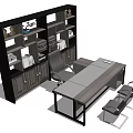 Modern Office Desk Interior With Wooden Cabinet Shelf Two Chairs And Office Supplies