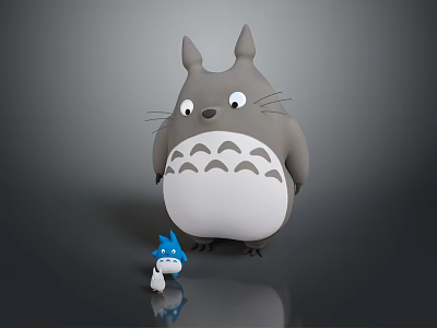 Studio Ghibli Animated Movie Character Large Gray Totoro With Small Blue White Companions 3d model
