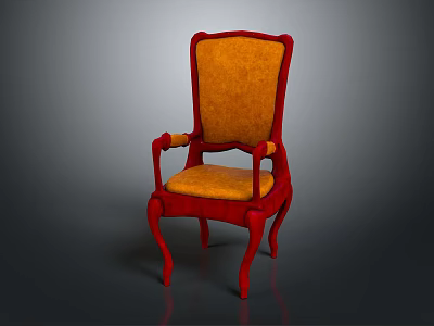 Red Frame Armchair With Orange Upholstery And Classic Curved Legs Design 3d model
