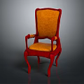 Red Frame Armchair With Orange Upholstery And Classic Curved Legs Design