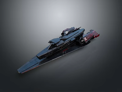 Futuristic Black Spaceship Model With Sleek Design And Red Gray Details 3d model
