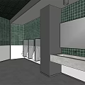 Modern Public Toilet With Green Tiles White Sink Mirror Window And Bright Lighting