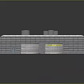 Cartoon Scene Of Gray Multi Story Building With Roof Equipment And Yellow Grid Entrance Area