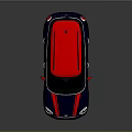 Blue And Red Compact SUV With Red Roof Sporty Wheels And Roof Rack