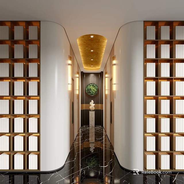 Luxurious Elevator Corridor With Decorative Walls Marble Floor And Artistic Decor 3d model 