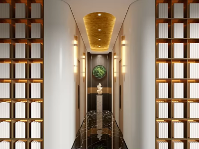 Luxurious Elevator Corridor With Decorative Walls Marble Floor And Artistic Decor 3d model