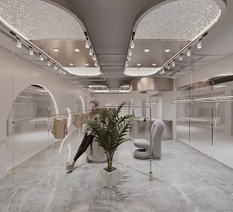 Modern Women's Clothing Store Women's Clothing Store Clothing Exhibition Hall Clothing Store Door Booth Green Plant Model 3d model
