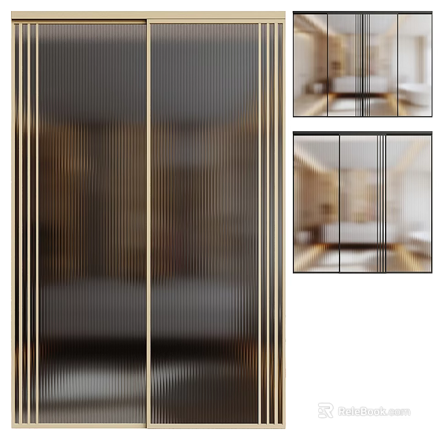 Modern Sliding Doors With Black And Gold Frame Glass Panels For Interior Design 3d model 