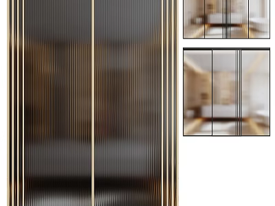 Modern Sliding Doors With Black And Gold Frame Glass Panels For Interior Design 3d model