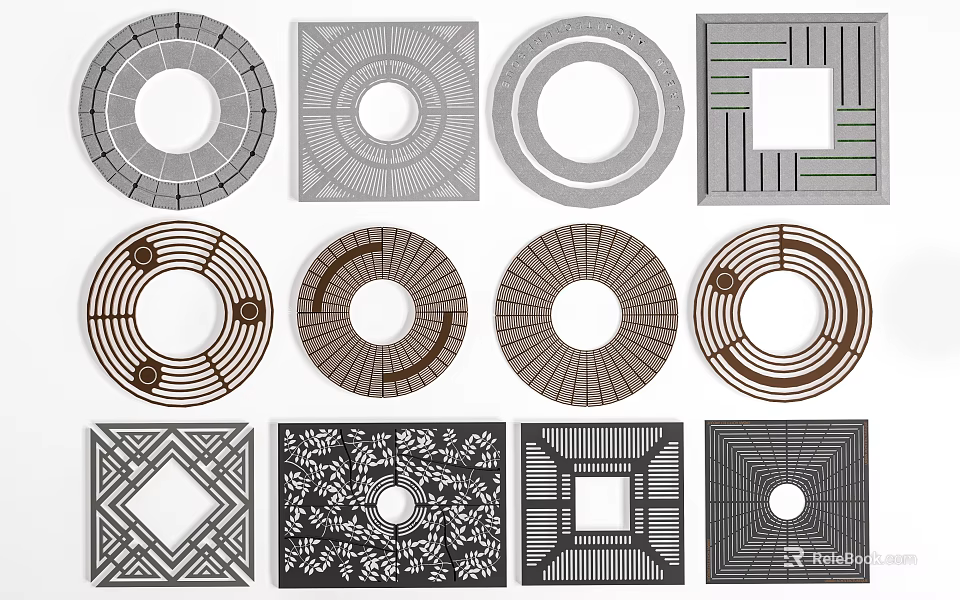 Various Decorative Tree Pit Designs With Circular And Square Grate Patterns 3d model