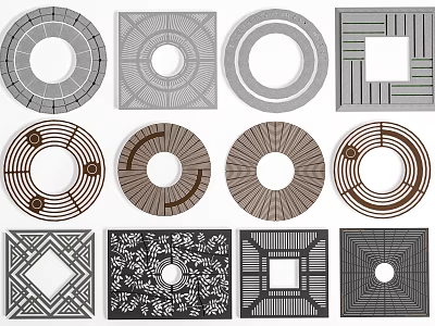 Various Decorative Tree Pit Designs With Circular And Square Grate Patterns 3d model