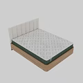 Modern Double Bed With White Vertical Stripe Headboard Diamond Pattern Mattress And Wooden Frame