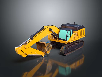 Yellow Excavator Heavy Construction Machinery With Tracked Undercarriage And Front Digging Bucket 3d model