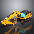Yellow Excavator Heavy Construction Machinery With Tracked Undercarriage And Front Digging Bucket
