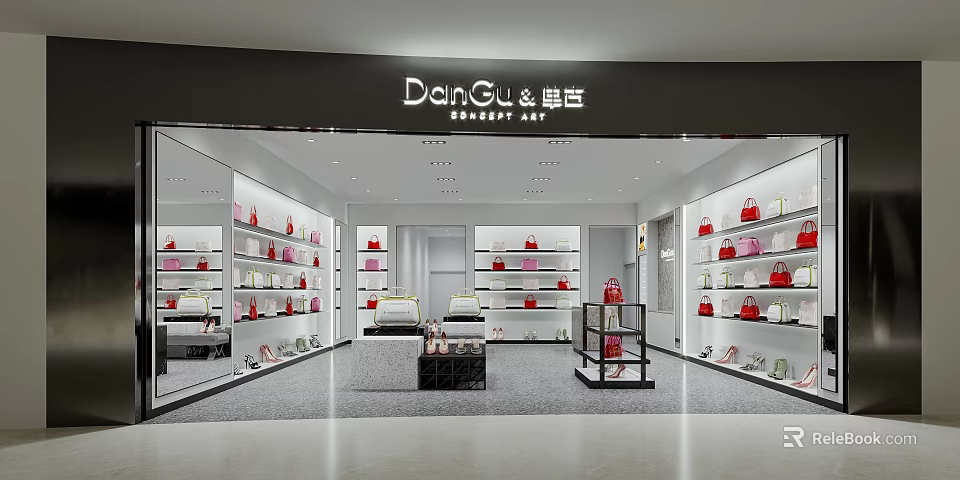 DanGu Store Modern Retail Space With Display Shelves For Bags And Shoes 3d model 