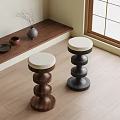 Modern Minimalist Bar Stools With Brown Black Spiral Stacked Base And White Padded Seat