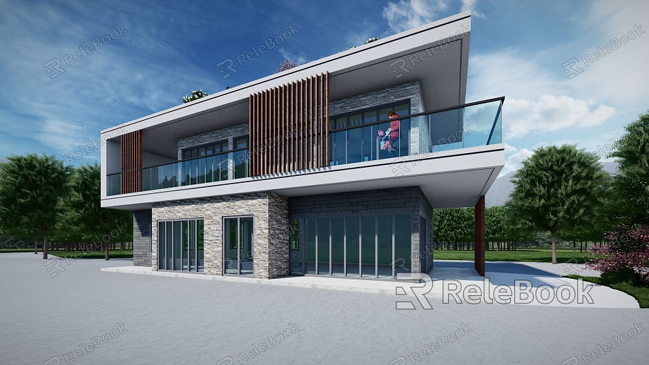 Modern single-family villa two-story self-built house model