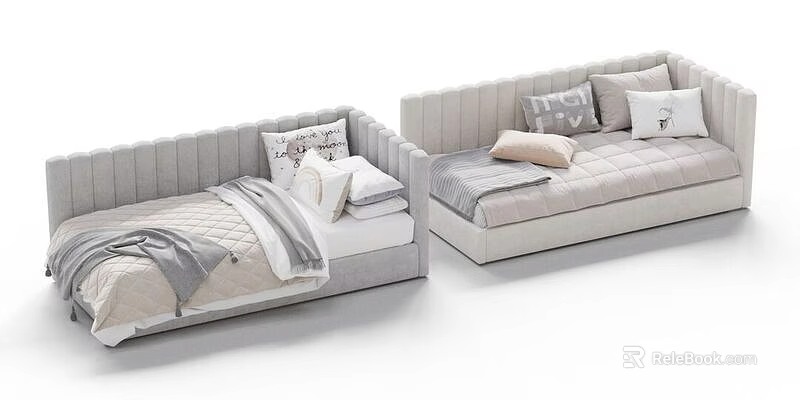 Light Gray Sectional Sofa With Throw Pillows And Blankets In Minimalist Design 3d model 