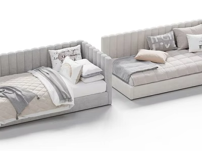 Light Gray Sectional Sofa With Throw Pillows And Blankets In Minimalist Design 3d model