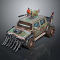 Camouflage Painted Military Vehicle with Front Spike Protector Rooftop Antenna and Reinforced Tires