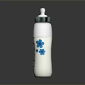 Two White Baby Bottles With Green Lids Blue Flower Patterns And Measurement Lines