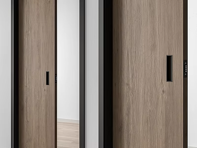 Modern Wood Grain Swing Door With Sleek Black Frame For Interior Spaces 3d model