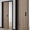 Modern Wood Grain Swing Door With Sleek Black Frame For Interior Spaces