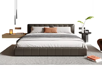 Modern Double Bed Leather Double Bed 3d model