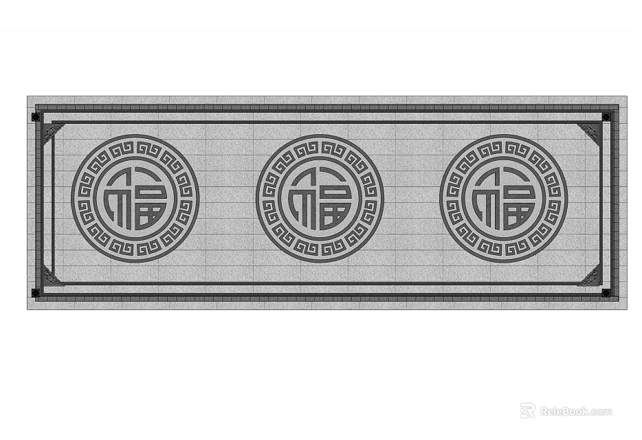 Traditional Chinese Decorative Pattern With Three Circular Fu Characters And Ornamental Borders 3d model 