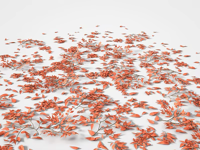 Vibrant Red Natural Autumn Leaves Scattered on Clean White Background Surface 3d model