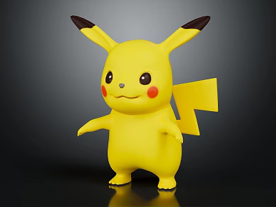 Pikachu Yellow Standing Figure With Large Ears Red Cheeks And Lightning Bolt Tail 3d model