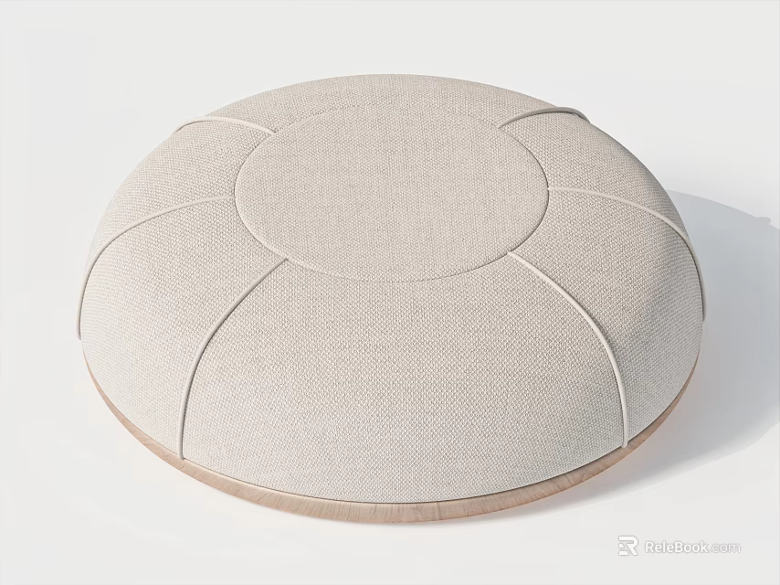 Round Beige Fabric Stool With Stitched Design For Modern Home Decor 3d model 