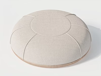 Round Beige Fabric Stool With Stitched Design For Modern Home Decor 3d model