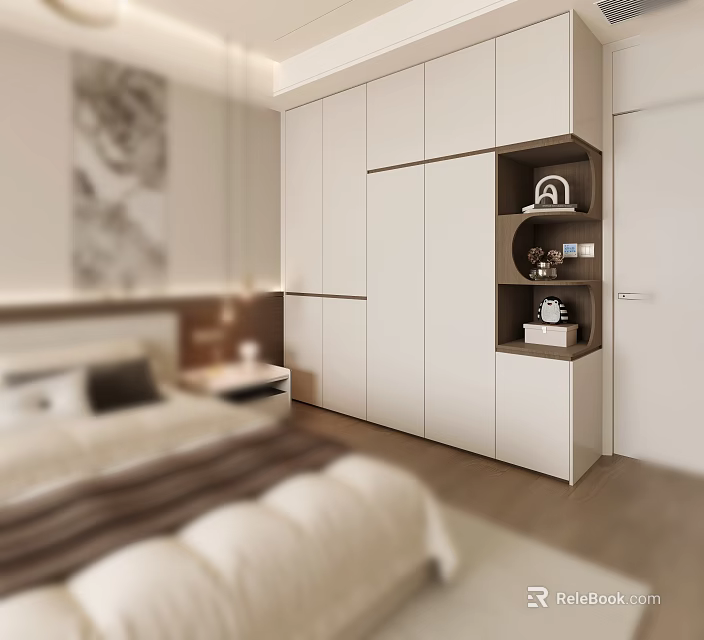 Sleek Modern Floor To Ceiling Bedroom Wardrobe With Side Built In Open Display Shelves 3d model 
