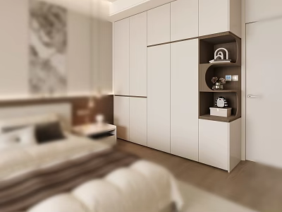 Sleek Modern Floor To Ceiling Bedroom Wardrobe With Side Built In Open Display Shelves 3d model