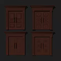 Brown Double Doors With Decorative Panel Designs And Elegant Frame Details 3d model