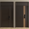 Dark Brown Modern Security Doors Featuring Striped Design and Smart Lock Systems 3d model